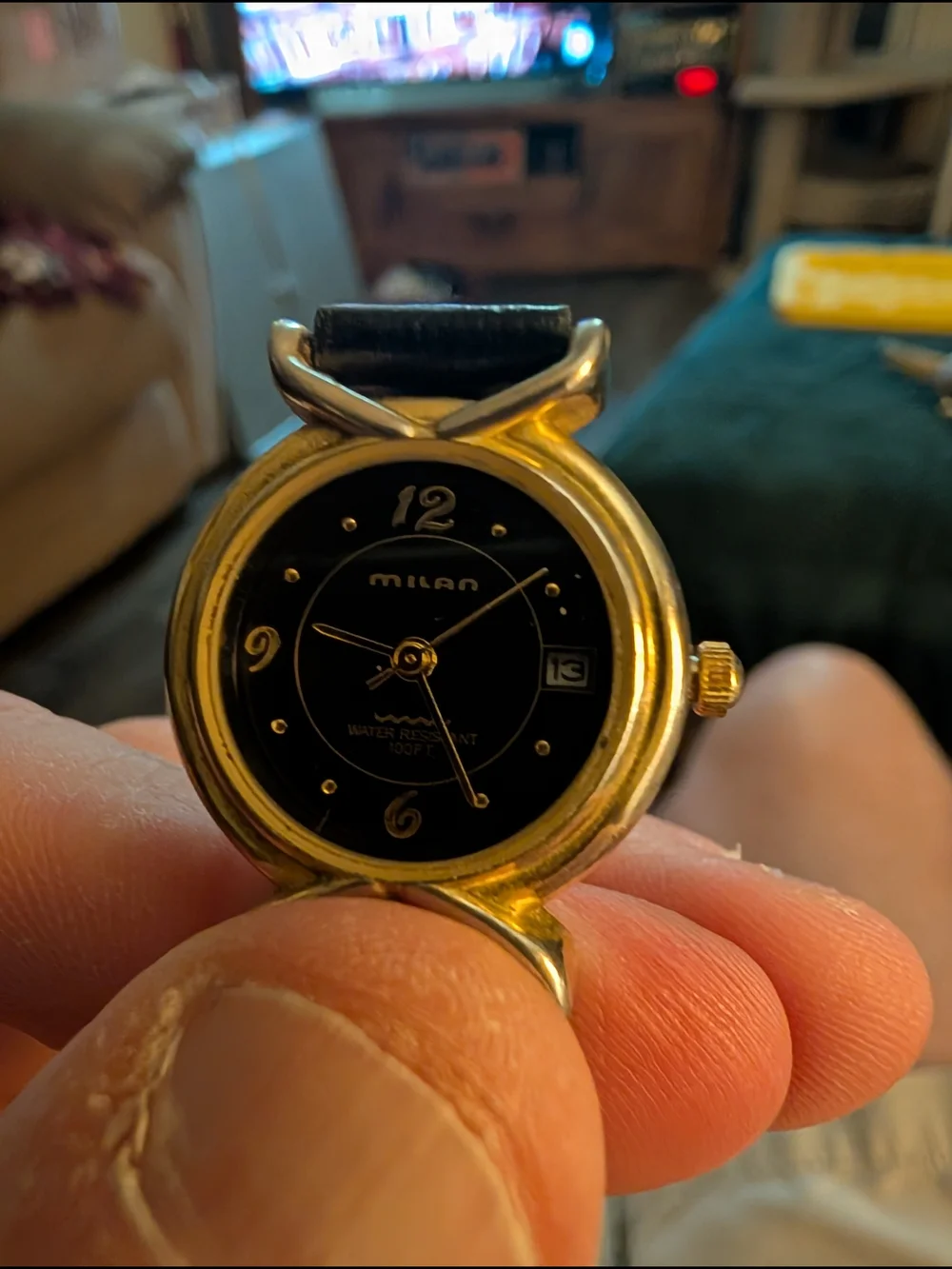 Vintage Milan Gold-Tone Black Dial Wristwatch With Brand New Battery